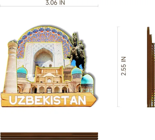 Vista 3 de Imán de madera de Uzbekistán Asia 3D para nevera, recuerdos coleccionables, decoraciones artesanales hechas a mano
