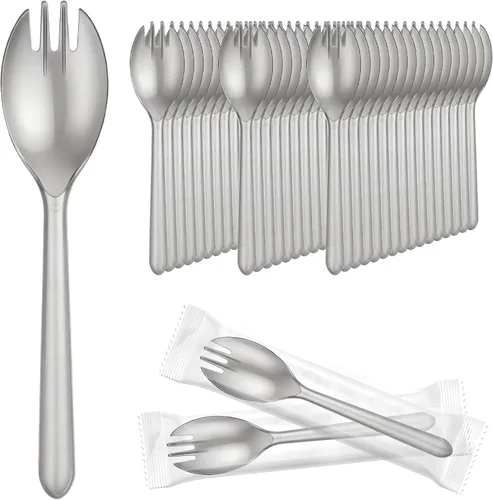 Vista 10 de EUSOAR Tenedores y cucharas desechables a granel, 50 piezas de plástico de 5.5 x 1.2 pulgadas, cucharas de tenedor de servicio de cubiertos