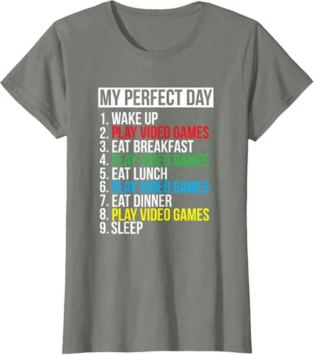 Vista 14 de My Perfect Day" - Camiseta negra de ajuste clásico, cuello redondo, manga corta, poliéster y algodón, Negro