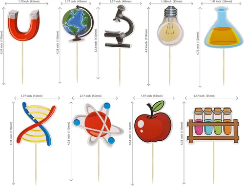 Vista 2 de Gyufise 36 piezas de decoración para cupcakes de ciencia, rocas de ciencia, para baby shower, niños, astronomía, biología, química, física, ciencia