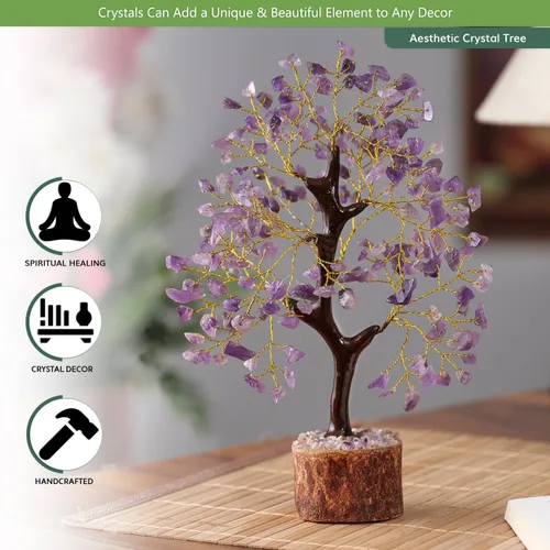 Vista 6 de NARIBABU Árbol de cristal de amatista, cristales curativos y piedras, regalos únicos para mujeres, árbol del dinero de Reiki y Feng Shui, decoración