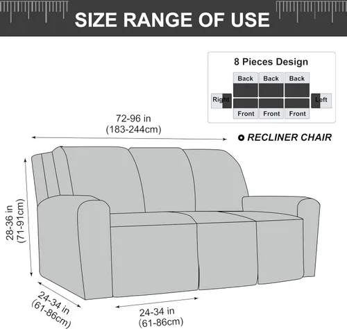 Vista 101 de Gennia Funda Impermeable para Silla Reclinable, Fundas Elásticas para Sofá Reclinable con Bolsillos, Fundas Lavables para Silla Reclinable Lazy Boy