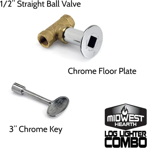 Vista 3 de Midwest Hearth Kit universal de encendedor de troncos con tubo de quemador, válvula de bola recta, llave cromada y placa de suelo (gas natural)