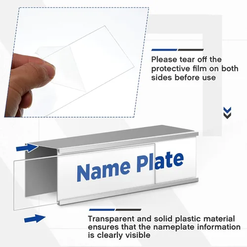 Vista 4 de Teenyyou Paquete de 50 insertos de plástico transparente para placa de identificación de 8 x 2 pulgadas, cubiertas protectoras para placa