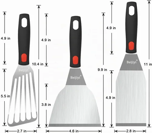 Vista 6 de Conjunto de Espátulas de Acero Inoxidable Beijiyi, Espátula Metálica Pequeña y Resistente para Cocinar Sartén de Hierro Fundido con Mango