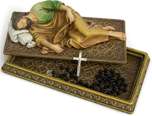 Vista 9 de Estatua Católica BC de San José Durmiente, Figura del Santo Patrono Regalo de Inauguración de Casa, Decoración Devota del Hogar, 6" L, Escultura
