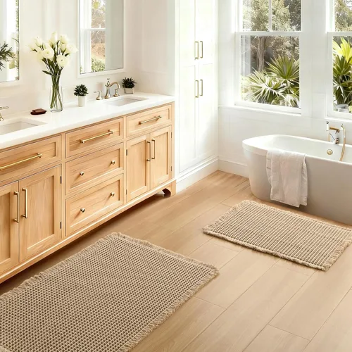 Vista 20 de JIUZHEN Tapete de Baño Mejorado con Diseño de Gofre Súper Absorbente Tapetes de Baño Antideslizantes Alfombras de Baño Lavables a Máquina de Secado