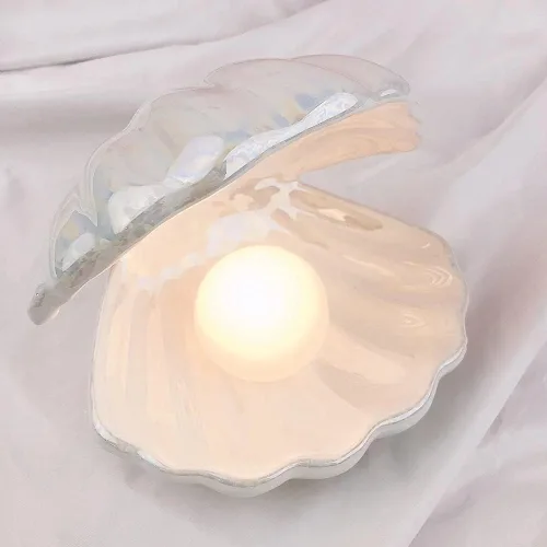 Vista 4 de Koolouispoper Ins estilo japonés de cerámica concha perla noche luz serpentina sirena hada Shell lámpara de noche para cabecera decoración del hogar