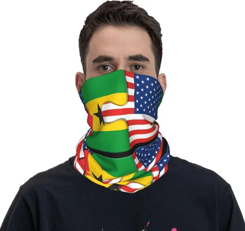 Vista 3 de Neck Gaiter Sao Tome and Principe and American Flag USA Jigsaw Face Cover Scarf Uv Sun Protection Balaclava Head Mask for Men Women Fishing Mask