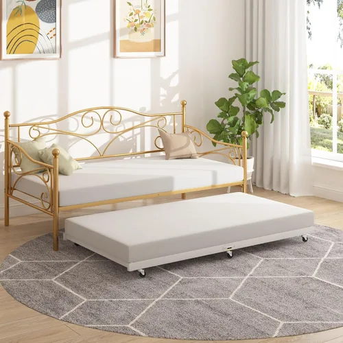 Vista 28 de VECELO - Marco de sofá cama de tamaño individual con soporte de listones de acero, cabecero, plataforma de cama para sala de estar, habitación