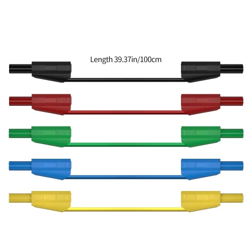 Vista 4 de Cable de prueba de enchufe de plátano de seguridad de 0.157 in, 5 uds., 39.4 in/3.3 pies, línea cubierta de seguridad totalmente aislada para cable