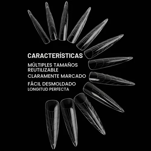 Vista 3 de 120 formas de uñas dobles, extensión larga de almendra, formas de uñas de poligel, cobertura completa, moldes de uñas reutilizables, 12 tamaños