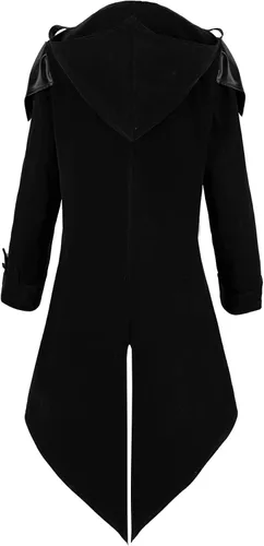 Vista 3 de XIOLKI Chaqueta steampunk gótica con capucha para hombre, chaqueta medieval, disfraz de Halloween