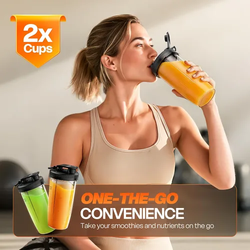 Vista 10 de Turelar Licuadora para licuados de frutas portátil para batidos y batidos para cocina con 2 vasos portátiles de 24 onzas y tapa extra, máquina