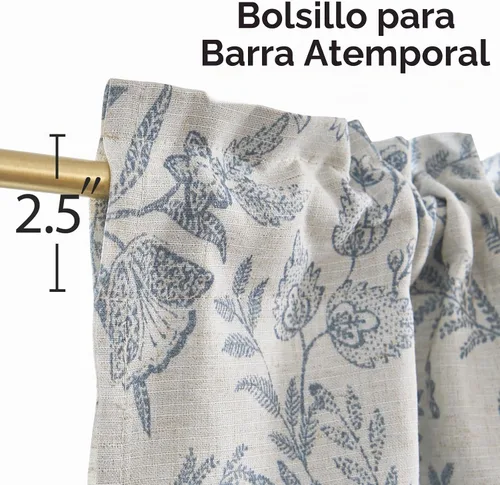 Vista 4 de Cortinas de cocina florales Lazzzy de 24 pulgadas de largo, lino azul, oscurecimiento de habitación, estilo granja, café, pequeñas, rústicas