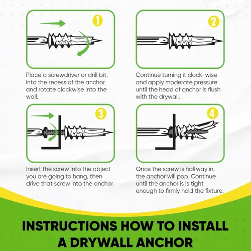 Vista 3 de Anclajes para paneles de yeso anclajes de plástico de pared autoperforantes de zinc para paneles de yeso con kit de tornillos, incluye 25 anclajes