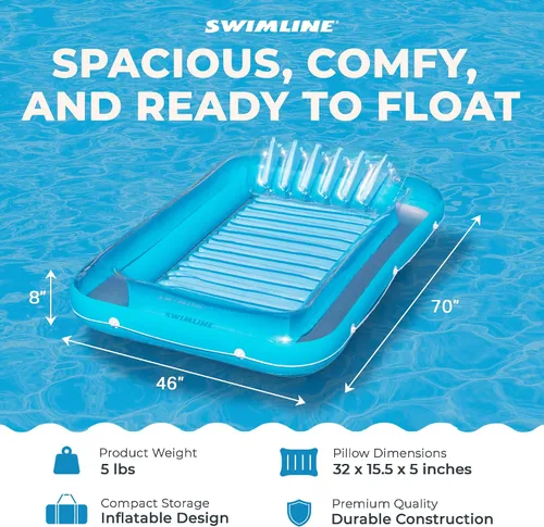 Vista 4 de SWIMLINE Original Suntan Tub Series Classic Inflatable Tanning Float Floating Lounge Personal Tan Pool Hybrid Lounger Adjustable Pillow Fill
