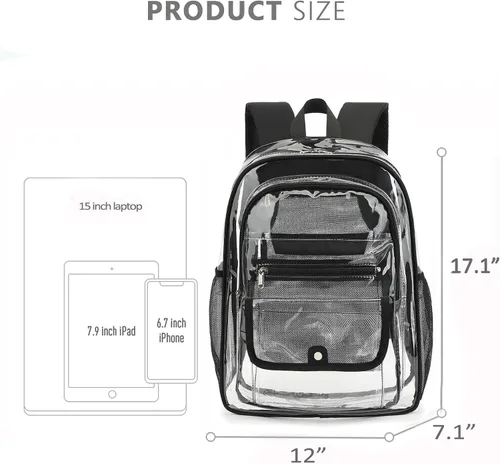 Vista 3 de Mochila transparente para niñas, niños, mujeres y hombres, resistente bolsa de PVC transparente para escuela, universidad, trabajo, mochila