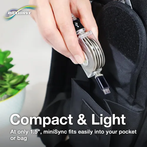 Vista 7 de BoxWave Cable compatible con Trezor One - miniSync, cable de sincronización portátil retráctil