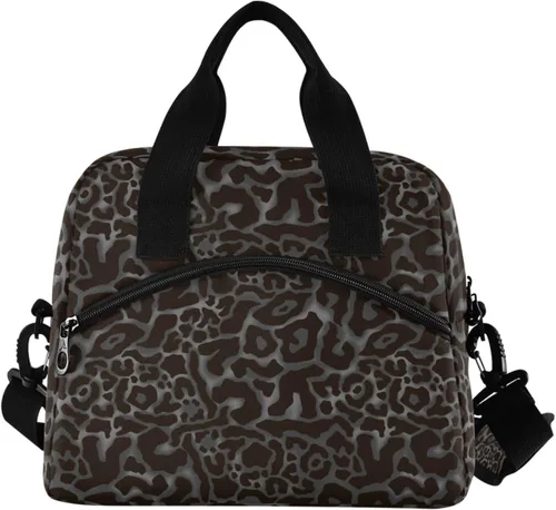 Vista 13 de Bolsa de Almuerzo Aislada de Leopardo Negro Estampado de Piel Animal Enfriadora Reutilizable Tote Box con Correa para el Hombro para Trabajo Picnic
