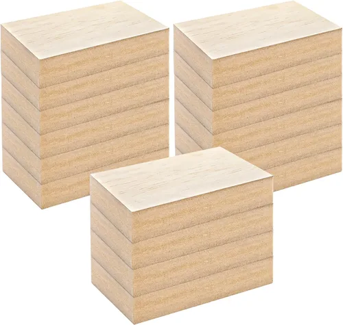 Vista 3 de Paquete de 16 bloques de madera sin terminar para manualidades, tablero de MDF en blanco, bloques rectangulares de madera, piezas de madera lisa
