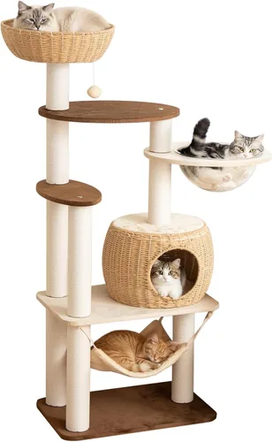 Vista 7 de Árbol moderno para gatos grandes, torre para gatos de 60 pulgadas de alto con poste rascador para gatos de interior, condominio para gatos de varios