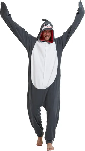 Vista 2 de Dodheah Mameluco de tiburón para adultos, disfraz de Halloween de animales, pijama de cosplay para hombres y mujeres, overol de dibujos animados