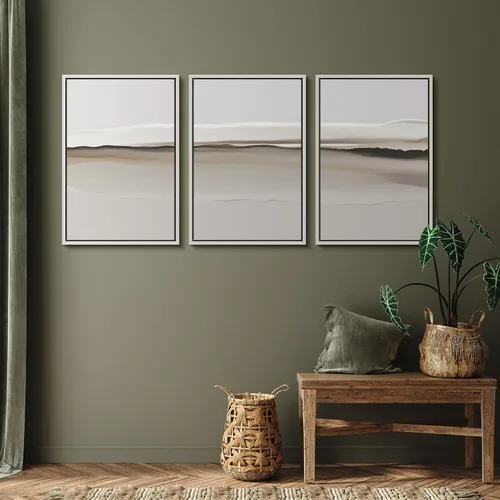 Vista 79 de SIGNFORD - Set de obras de arte en lienzo enmarcado para pared, ilustraciones abstractas de neblina del desierto en tonos neutros beige y marrón