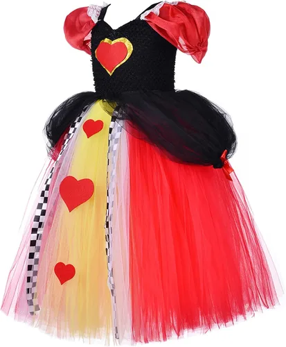 Vista 3 de Disfraz de reina de corazón,Disfraz de reina de corazón para niños,Conjunto de vestido rojo para niña