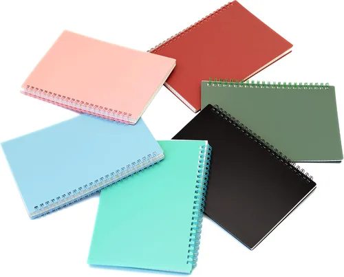 Vista 4 de Yansanido Cuaderno de espiral, 6 piezas A5 de tapa dura de plástico grueso de 0.315 pulgadas, 6 colores, 80 hojas, 160 páginas para estudio y notas