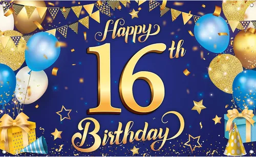 Vista 3 de Cartel de pared negro con el número 16 de feliz cumpleaños