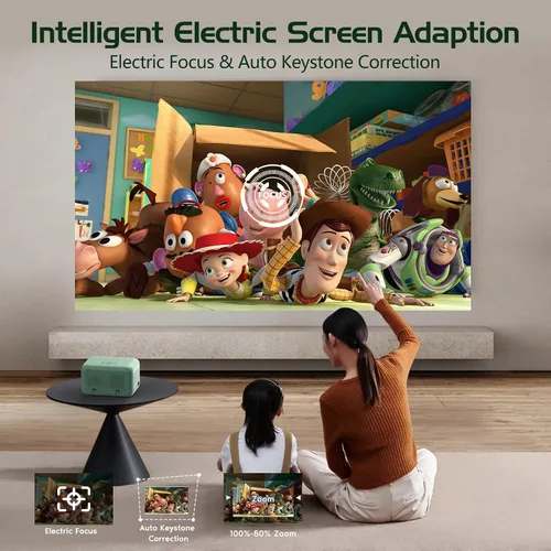 Vista 2 de Mini proyector con WiFi y Bluetooth, proyector portátil Full HD 1080P compatible con 4K, enfoque eléctrico y proyector Keystone automático