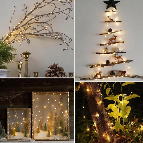 Vista 8 de Paquete de 3 luces LED recargables de 10 pies, 30 luces LED, 4 modos de iluminación estrellada de Navidad de alambre de cobre, impermeable, micro