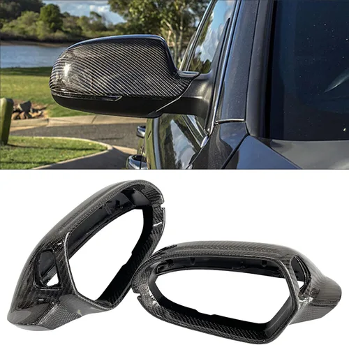 Vista 2 de BODENLA 1 par de funda para espejo retrovisor de puerta de fibra de carbono real para ala de puerta para Audi A6 C7 S6 2012-2018