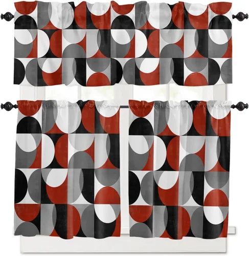 Vista 28 de Cortinas de cocina de Navidad, cenefa semitransparente ajustable con lazo, muñeco de nieve, copo de nieve, bolsillo para barra, tratamiento