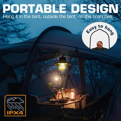 Vista 6 de Linterna de camping LED EverBrite, linterna recargable USB C con 3 modos de luz, linternas vintage para exteriores con función de banco de energía