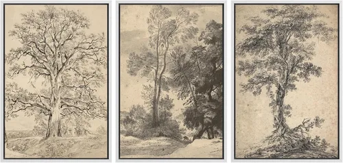 Vista 224 de SIGNFORD - Set de obras de arte en lienzo enmarcado para pared, ilustraciones abstractas de neblina del desierto en tonos neutros beige y marrón