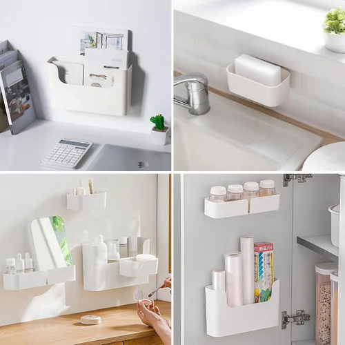 Vista 5 de Poeland Estante flotante montado en la pared, adhesivo sin perforaciones, organizador de baño, estante de repisa para decoración