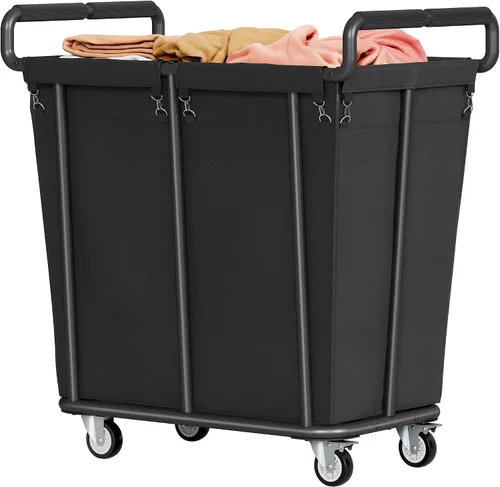 Vista 16 de Cesta de lavandería con ruedas, cesta de lavandería mediana de 250 litros para almacenamiento de ropa, carrito de lavandería resistente con asa Negro