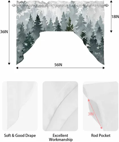 Vista 8 de Cortinas de cocina, cenefa con festón de Navidad, con bolsillo para barra, paneles de cortina para dormitorio, sala de estar, baño, cafetería