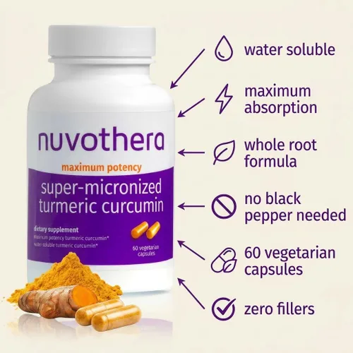 Vista 2 de Nuvothera Cápsulas de curcumina de cúrcuma supermicronizada de absorción rápida, raíz entera, sin OMG, piel, salud intestinal y antioxidantes
