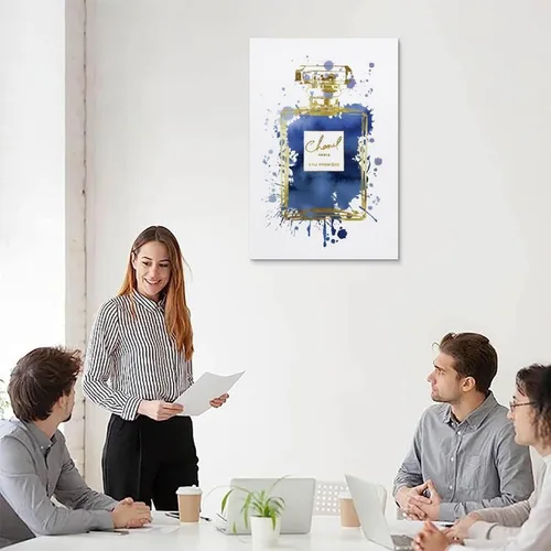 Vista 6 de WEboL Póster de Botella de Perfume Azul Marino Dorado de Moda Pintura Decorativa Lienzo Arte de Pared Imagen Impresión Decoración Moderna