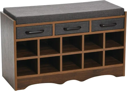Vista 11 de Household Essentials Banco de zapatos de entrada con 10 cubículos, acabado de madera de fresno