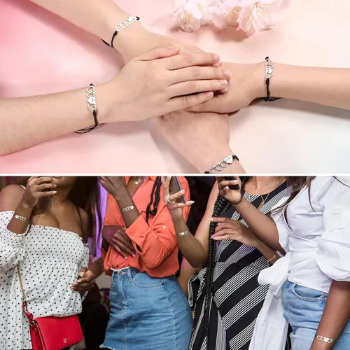 Vista 3 de Juego de pulseras de corazón a juego con nombre personalizado de 234 piezas, acero inoxidable, mejor amiga, regalo de amistad para hermanas, mejores