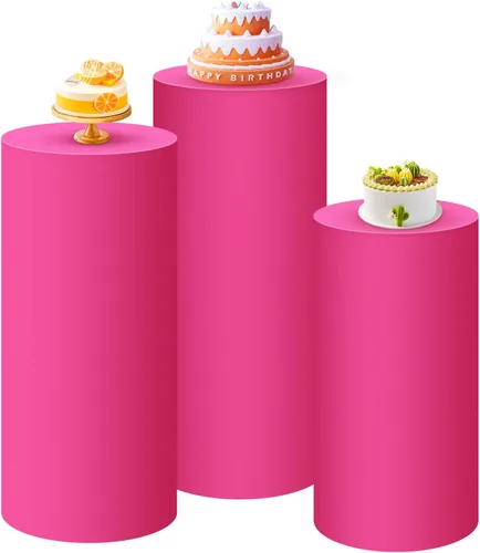 Vista 12 de SaitiMade Juego de 3 fundas para pedestal de cilindro beige, fundas de elastano para decoración de fiestas, bodas o eventos de cumpleaños, solo