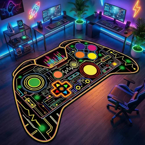 Vista 7 de Alfombra de videojuegos para habitación de niños, alfombra de control de videojuegos, decoración de habitación de jugadores para niños, adolescentes