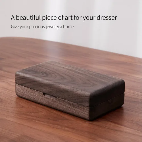 Vista 6 de Joyero pequeño de madera de nogal Mini joyero de viaje de madera, organizador portátil para anillos, aretes, collares y pulseras de almacenamiento