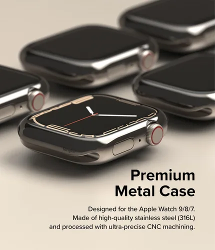 Vista 4 de Ringke Estilo de bisel [elegante marco de acero inoxidable] compatible con Apple Watch Series 9, 8, 7 (1.772 pulgadas), protector antiarañazos
