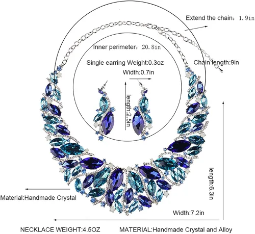 Vista 4 de Joyería para traje de novia Crystal cargantilla colgante declaración encanto collar y sets de aretes