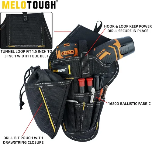 Vista 3 de MELOTOUGH Funda para taladro con portabrocas, funda para atornillador de impacto, funda resistente para cinturón de herramientas